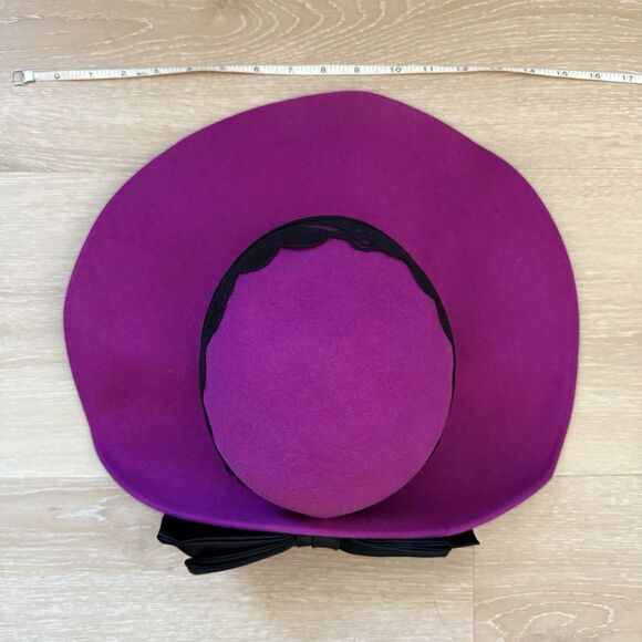NEW VTG Fedora Wide Brim Hat Wool Lace Satin Bow Fuschia Pink Whimsigoth Wedding - Picture 11 of 16